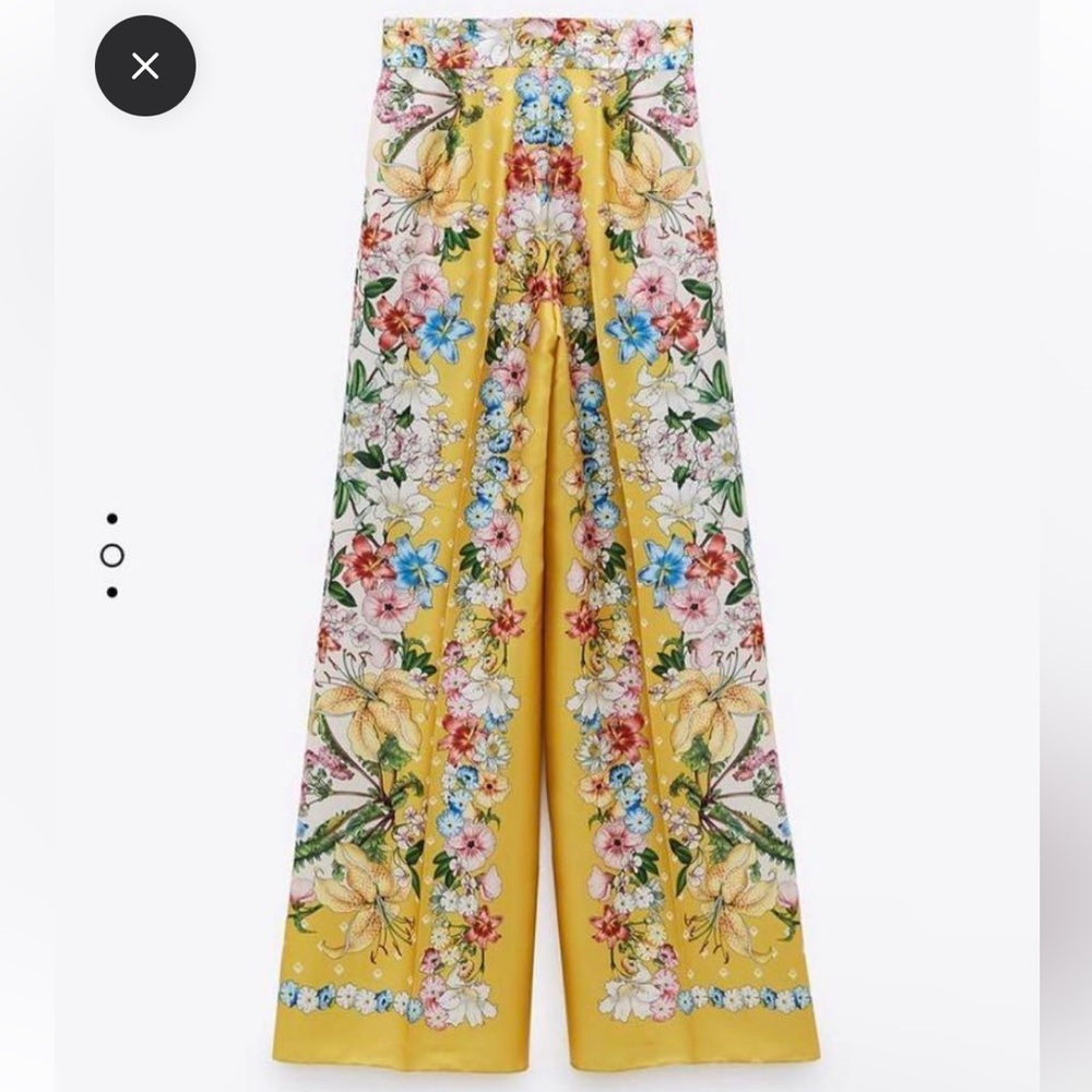 Zara Floral Wide-Leg Pants in Yellow with Multicolor Floral Print